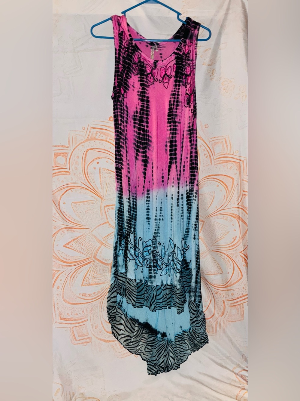 Ocean Breeze Flowy Sleeveless Pink to Aqua Tie-Dye High-Low Maxi Dress